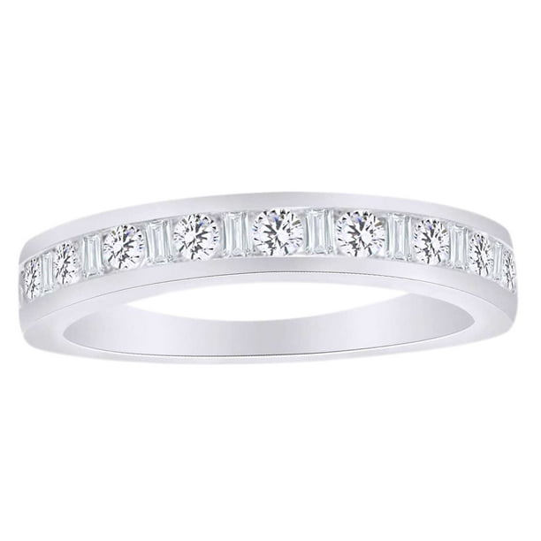 1Ct Round Cut Diamond Curved Half Eternity Wedding Band Ring 14K White Gold Over